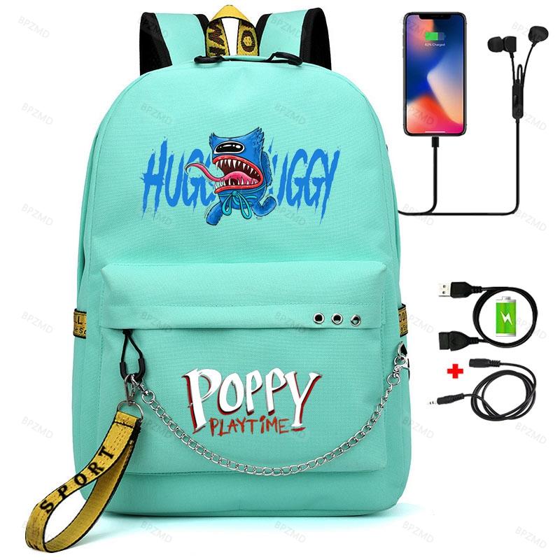 Game Poppy Spielzeit-Rucksack, Teenager-Mädchen, Huggy Wuggy, Schulrucksack für Damen mit USB-Aufladung, für Studenten, Laptops, Reisen, Segeltuchtaschen