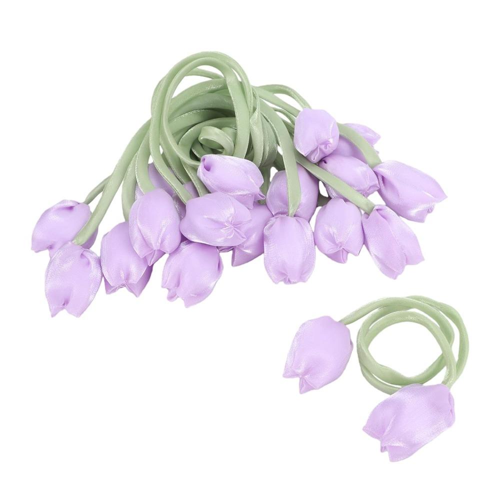 10Pcs Purple Curtain Tiebacks Polyester Hair Ties Elegant Tulip Flower Tassel For Women