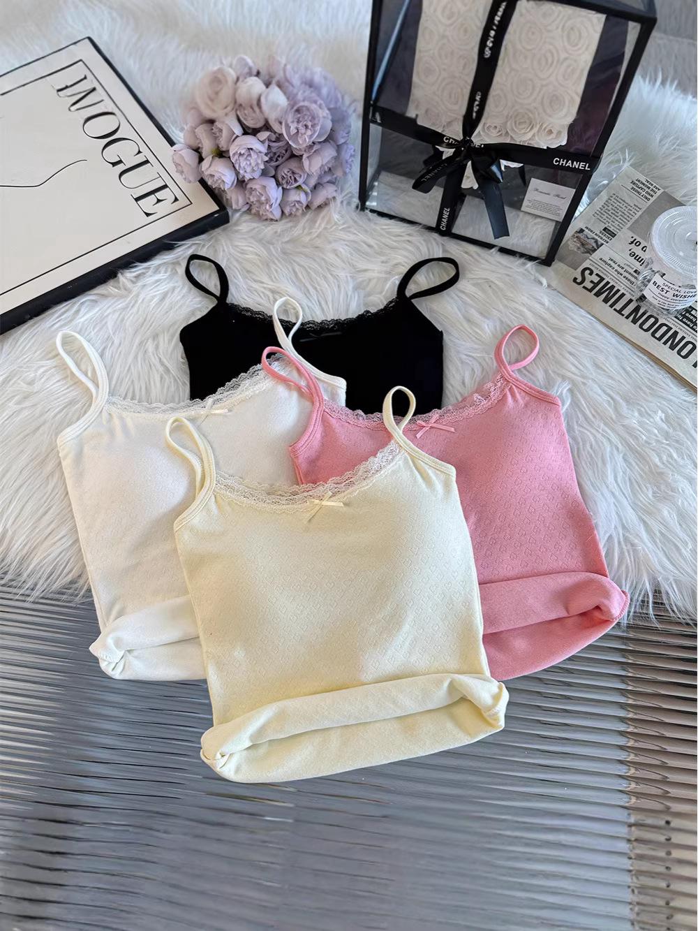 Women s Slim Fit White Lace Heart Embroidery Camisole One Size розовый