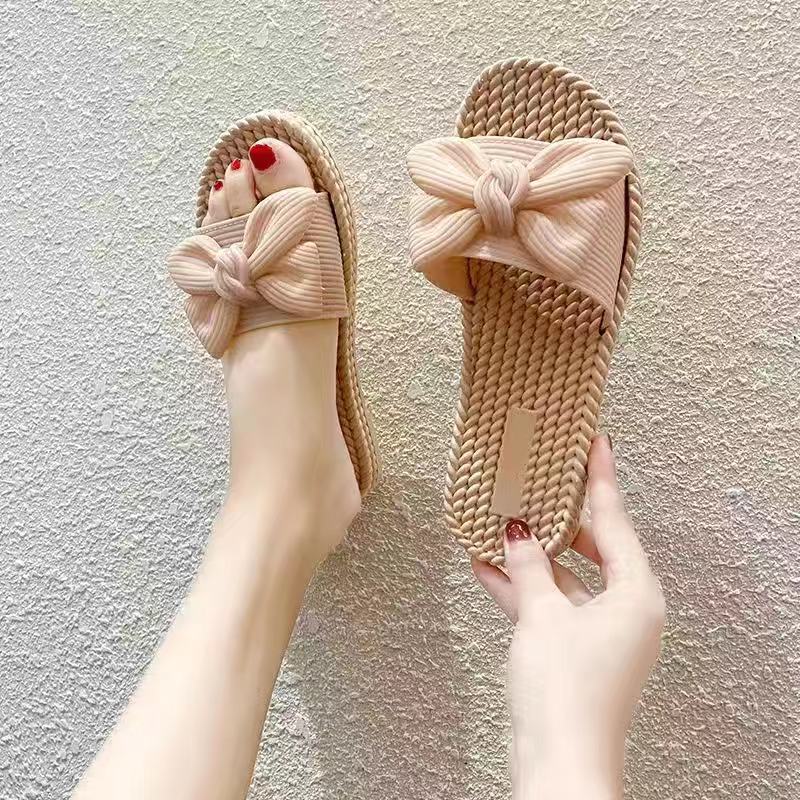 2024New Fashion Summer Outdoor Shoes Butterfly knot Slippers Beach Sandals Slippers Flip Flops Comfy Shoes Non Slip Casual Black