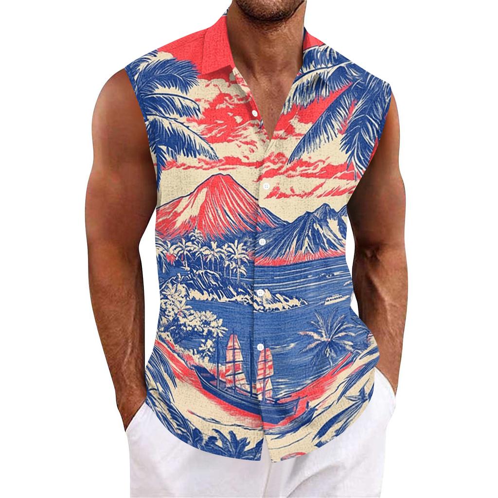 Men's Hawaiian Lapel Button-down Shirt T-shirt Top