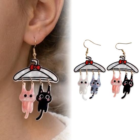 Novelty Cartoon Cat Drops 1 Pair Cute Dangle Drop Earrings for Women, 2D Acrylic Kitten Playful Accessory Gift Hang on Clothes Hanger Earrings, Funny