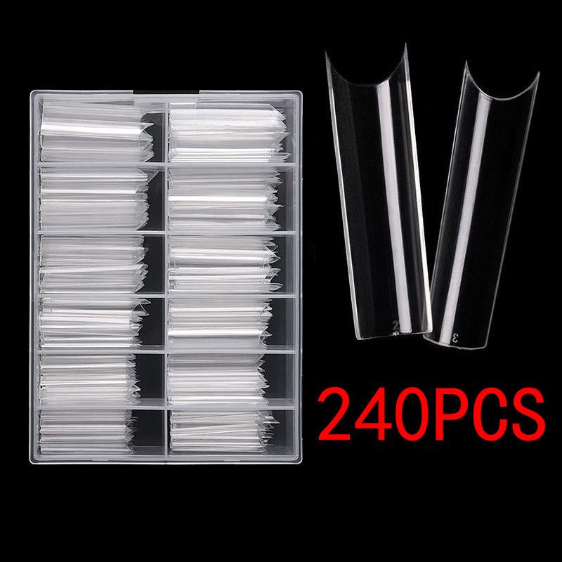 240pcs Natural Clear French False Acrylic Nail Tips Full/Half Cover Tips Coffin Fake Nails UV Gel Manicure Fake Nail