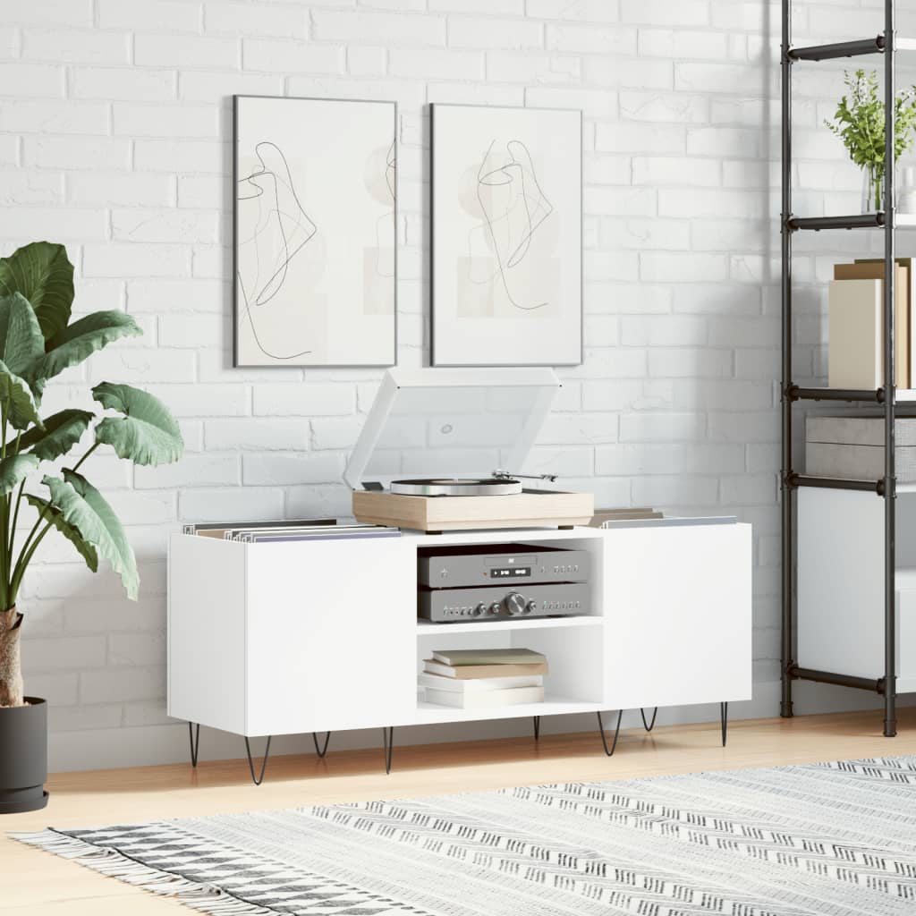 Record Cabinet White 121 x 38 x 48 cm Engineered Wood