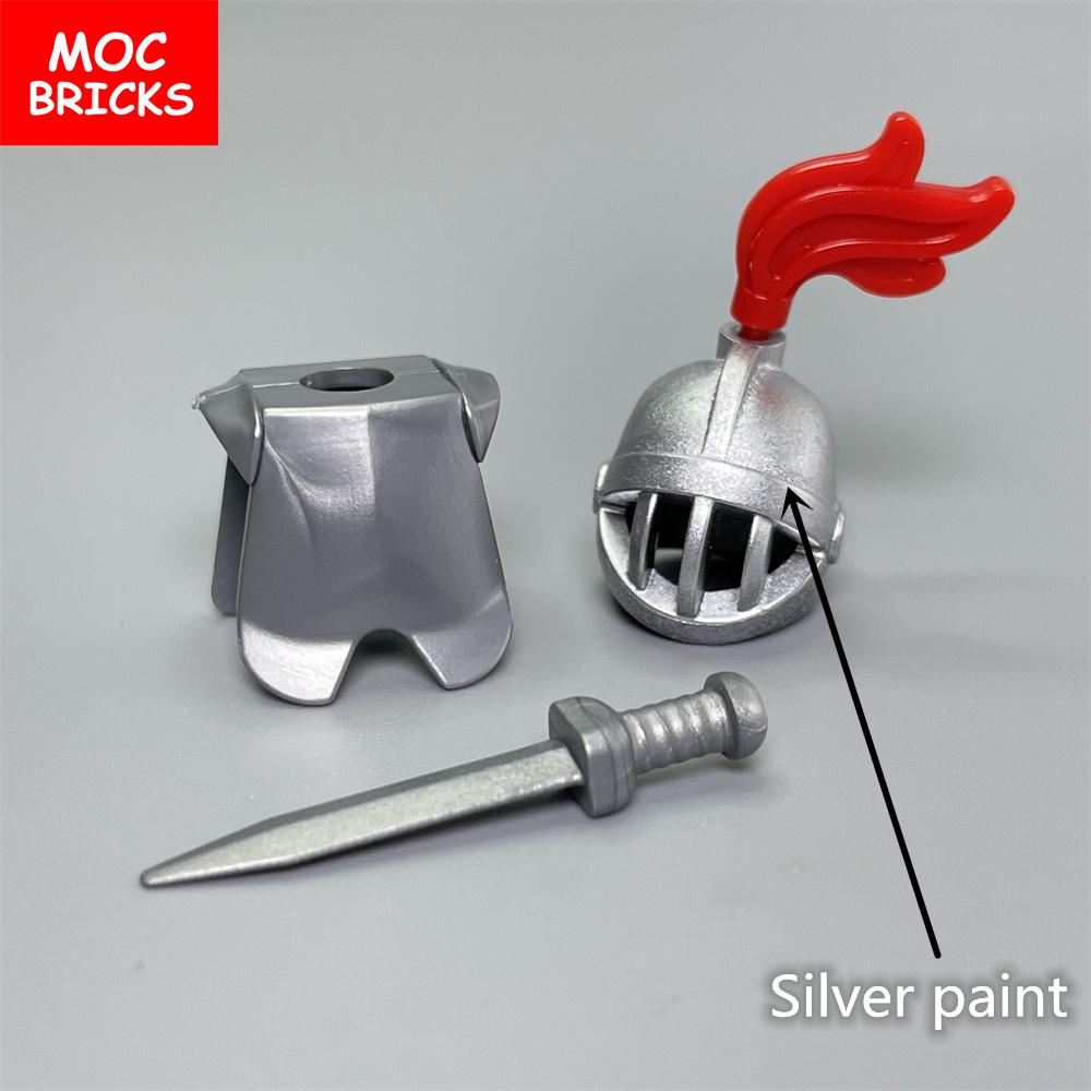 5sets/lot MOC Bricks Medieval Knights Hero Armor Paint Helmet sword warrior soldier Educational Building Blocks Toys