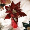 vctops 6 Pcs Christmas Poinsettia Artificial Flowers Shining Glitter Artificial Flower for Xmas Tree Wreath Ornaments New Year Wedding Party Holiday