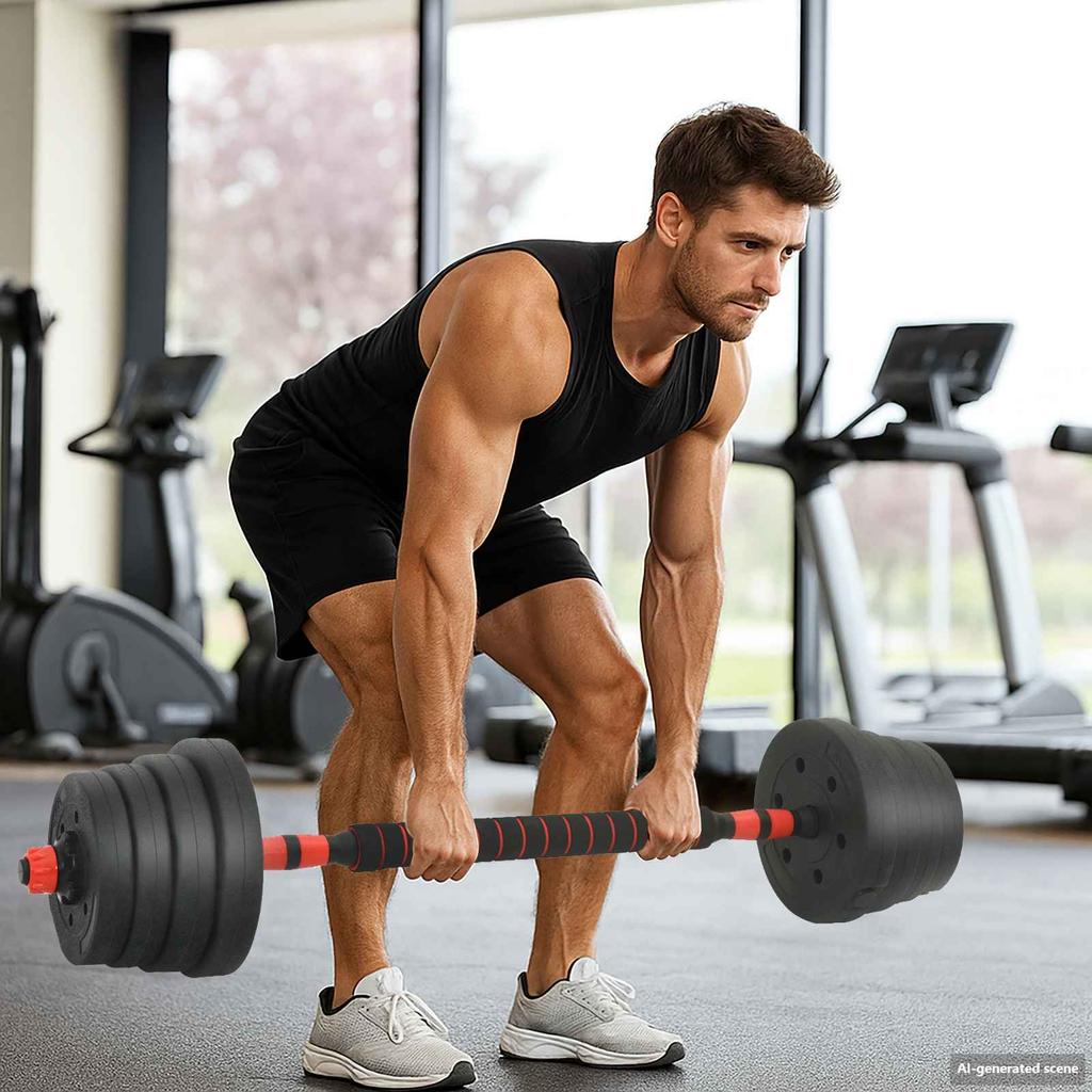 2 In 1 Adjustable Dumbbell and Barbell Set 30 Kg Black and Red
