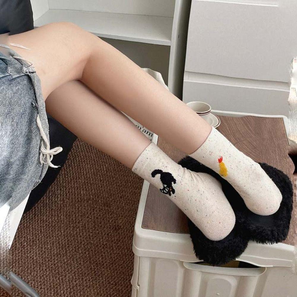 

Dots Cartoon Cotton Socks Mid Tube Women s Cat Socks Lovely Students