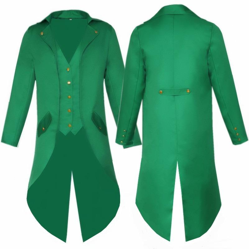 Men's Solid Color Long Fashion Punk Vintage Tuxedo Uniform Dress Coat