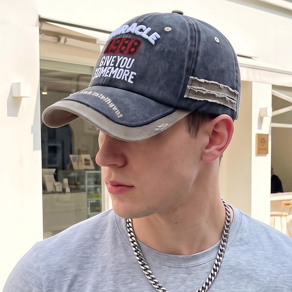 Retro Old Embroidered Baseball Cap Men's and Women's Outdoor Sun Hat Washed Denim Cap American Hat