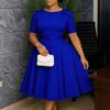 Abito da Sera Elegante da Donna, Girocollo, Manica Corta, Vita Alta, Linea ad A, Lunghezza Midi