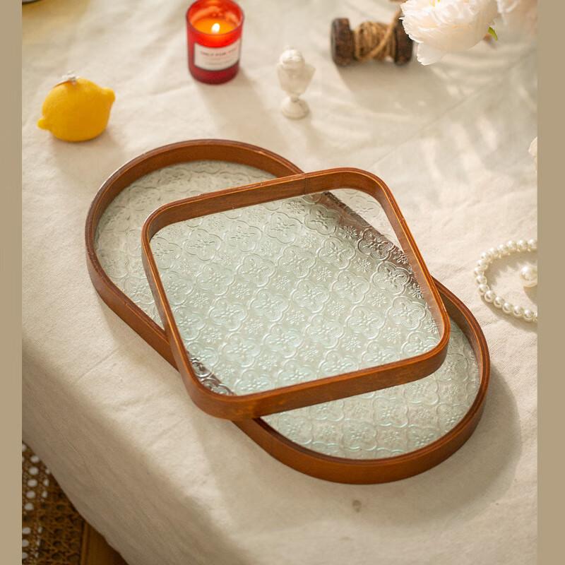 Retro Begonia Flower Glass Serving Tray