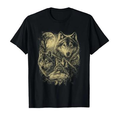 Wolf Vintage 90s Under Moon Style  Grunge Retro Wolf Faded Tshirt For Men Women 100 Cotton T Shirts Short Sleeve Tops 04242