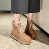 2025 New Women Ankle Boots Winter Warm Outdoor Leisure Working Fur Snow Boots Wedges Heels Platforms Lace-Up Shoes Woman