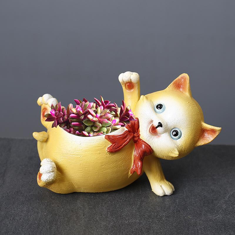 Cartoon Animal Resin Cat Flower Pot Desktop Potted Plant Balcony Gardening Creative Succulent Flower Pot Small Flower Pot