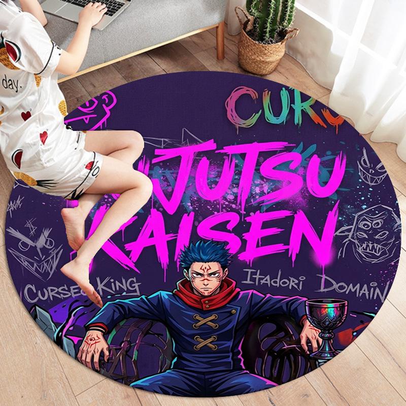 Jujutsu Kaisen Okrągły Dywanik Dywan do Salonu Sypialni Sofy Pokoju Zabaw Dekoracja Antypoślizgowa Mata Podłogowa