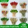 100Pcs Bamboo Disposable Forks Toothpick Decoration Cocktail Picks Fruit Forks Buffet Food Picks for Party Decor SGC003