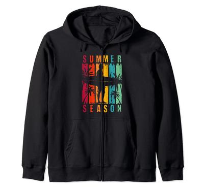 Summer Season Retro Vintage Distressed Beach Surfer Zip Hoodie Men's