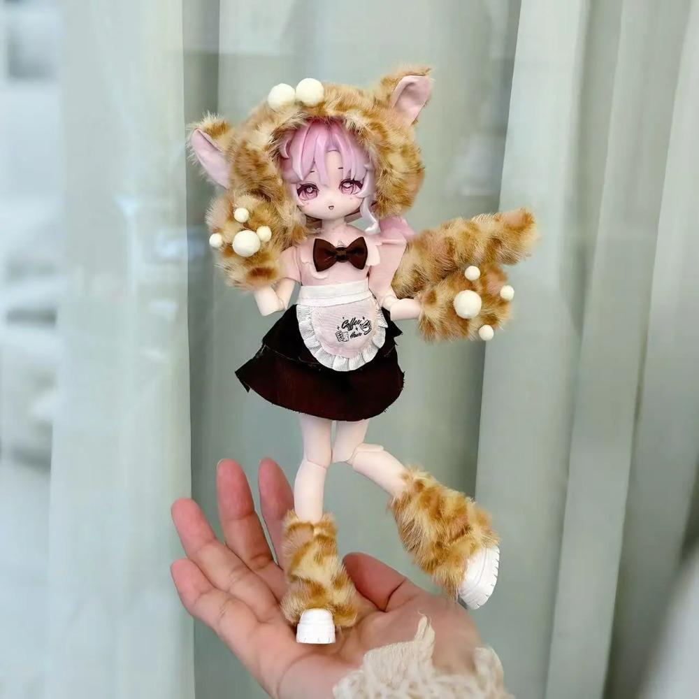 For 1/8 1/12 OB11 BJD Doll Clothes Set - Winter Plush Maid Outfit Cute Warm Doll Dress Up Accessories (Only Clothes)