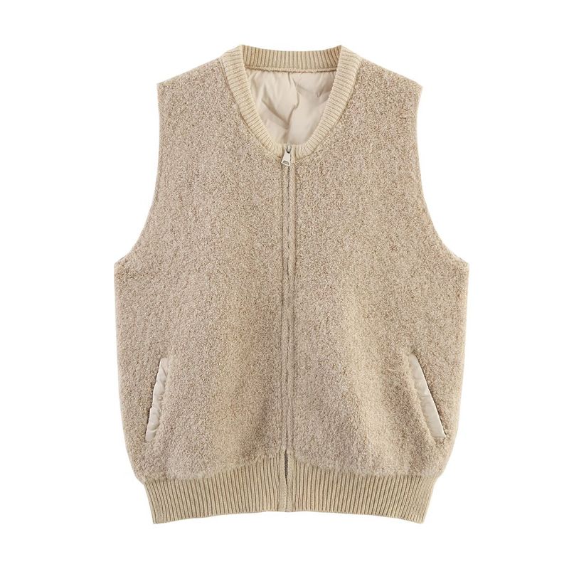 Kaslead New Women Clothes Western Style Patchwork Towel Needle Quilted Baseball Zip-up Sleeveless Vest Vest