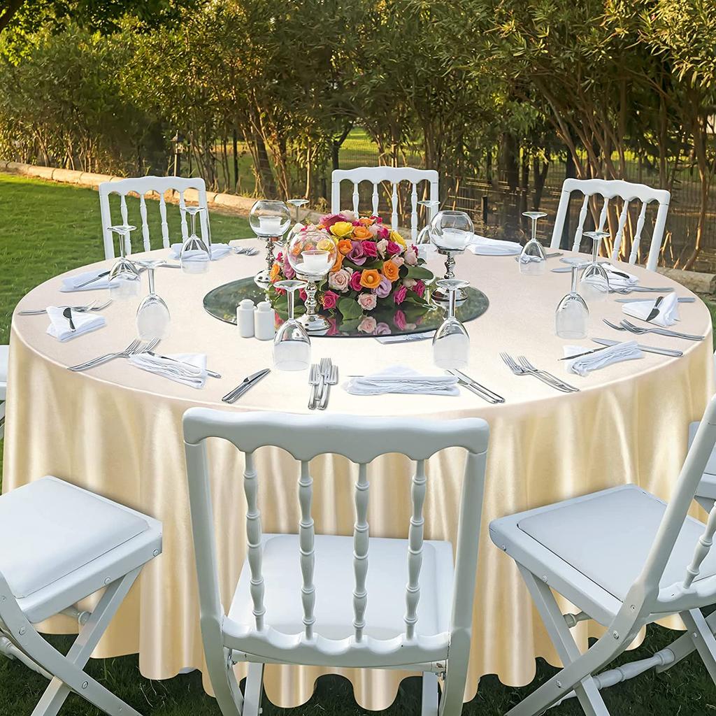 Round Table Cloth Satin Table Cover Gold Polyester for Wedding/Banquet/Restaurant -Silky Satin Dining Soft Table Decorations