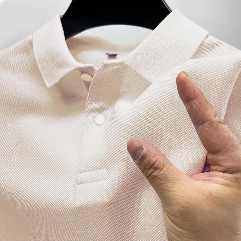 Men's Short Sleeve Polo Shirt - Solid Color, High-End Business Casual, with Lapel.