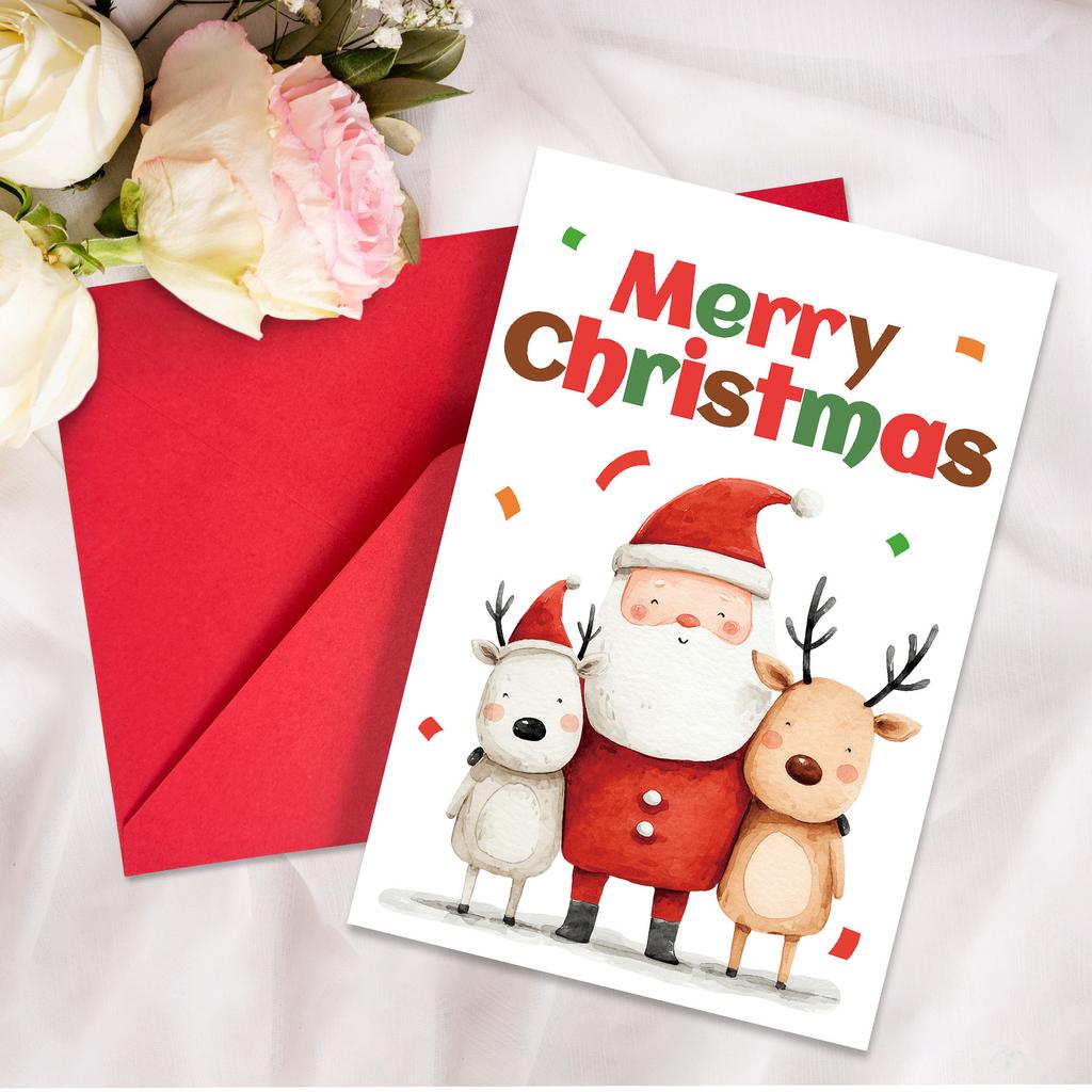10PCS Christmas Greeting Cards Set with Envelopes, Cartoon Santa Claus Xmas Cards for Holiday Wishes & Gifts