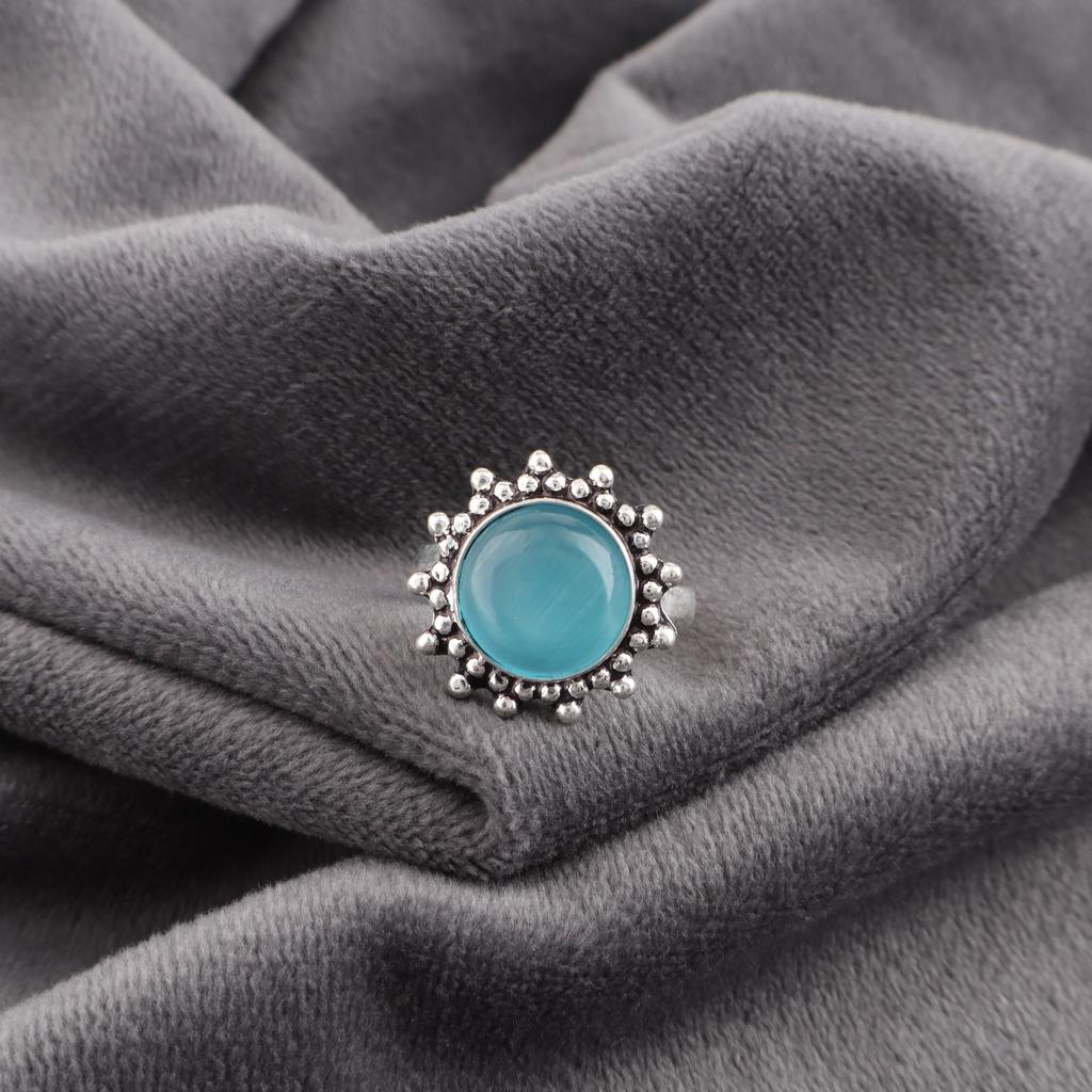 Blue Cat's Eye Gemstone Jewelry, 925 Sterling Silver Ring, Handmade Intuition Jewelry, Pleasant Ring For Women