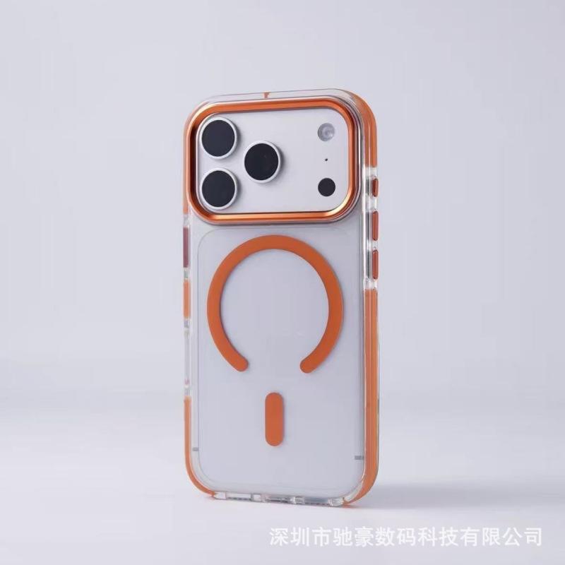 Two-color ice color magnetic suction suitable for iPhone17promax mobile phone case Apple 16 metal lens simple anti-drop cover