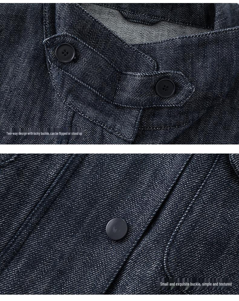 Xin Ge Blue Linen Workwear Jacket with Drawstring Waist and Multi-Pockets