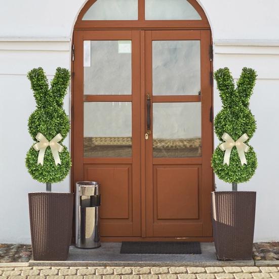 2 Pcs Artificial Bunny Topiary Tree with Spike UV-Resistant Spring Faux Boxwood Bushes Fake Rabbit Shaped Shrubs for Garden Patio Front Porch Indoor