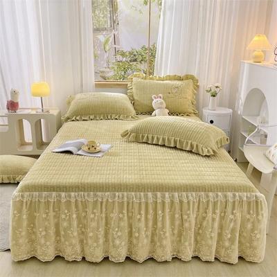 AI WINSURE Lace Velvet Bedspread Set with Pillow Case for A Double Bed, Ruffle Bed Skirt, Quilted Soft Fitted Sheet, 3-Piece