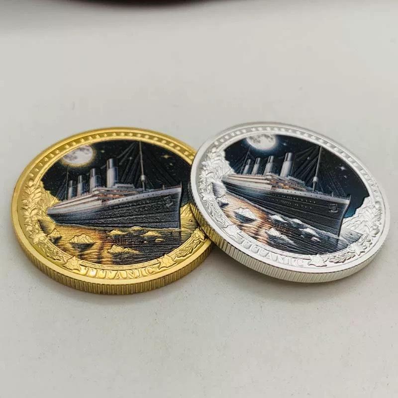 Titanic, ship, silver plated color printed commemorative medal, craft creative coin, souvenir coin