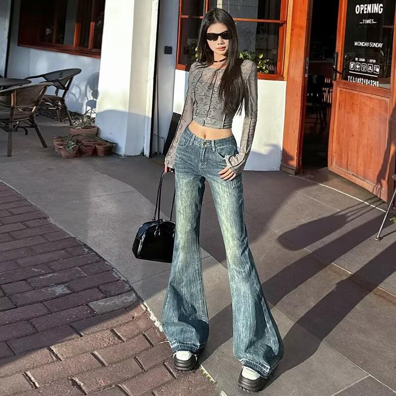 Women s 2025 American Retro High-Waisted Flared Jeans: Slimming, Loose Fit 2XL
