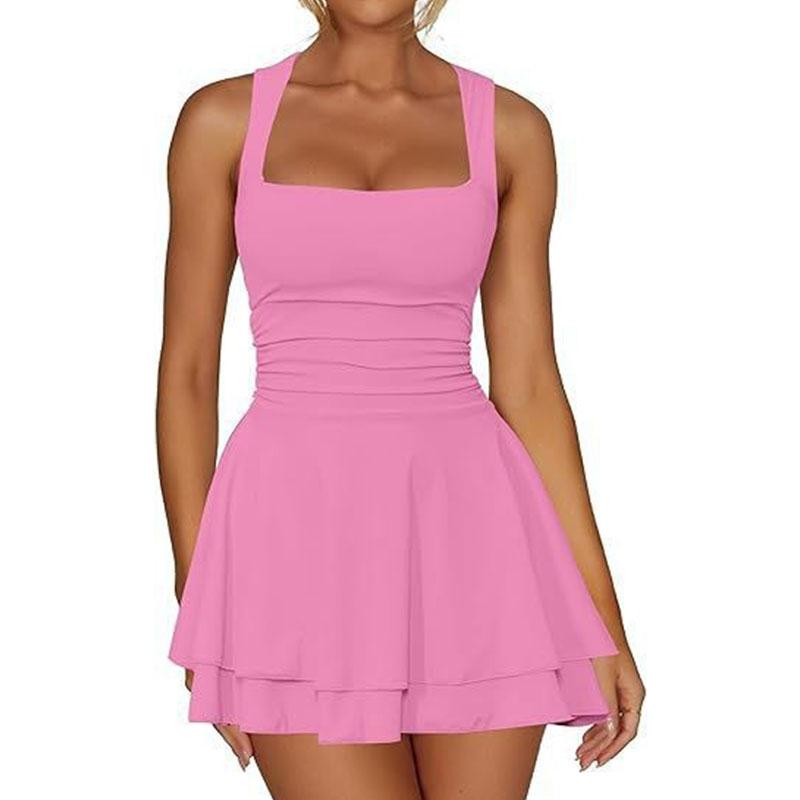 Summer Sexy Halter Dress Elegant Women's A-line High Waist Sleeveless Dress Mini Dress Short Skirt