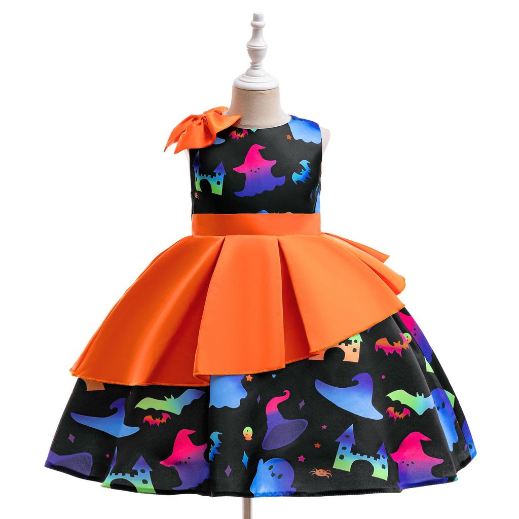 Kids' Halloween Witch Cosplay Cartoon Print Dress