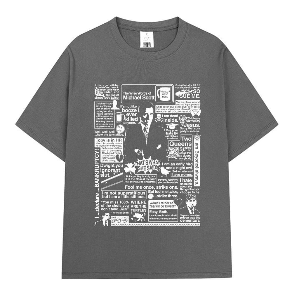The Wise Words of Michael Scott Homage The Office T-shirt Tv Series Dwight Schrute Jim Halpert Short Sleeve Oversized T-Shirts