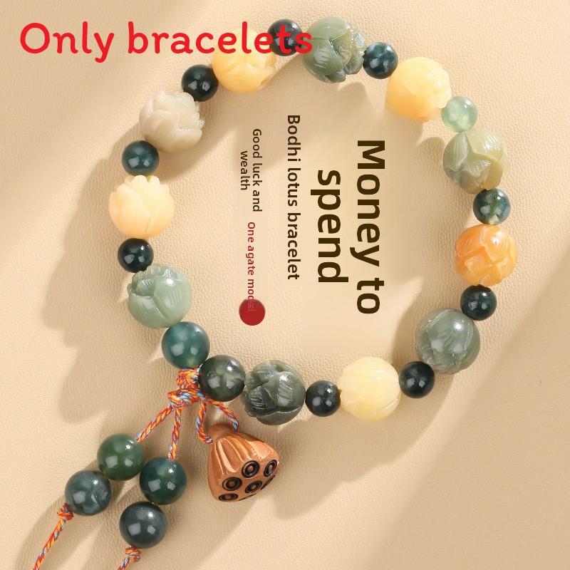 Vintage Lotus Beaded Bracelet For Men And Women With Chinese Style And Spiritual Symbols