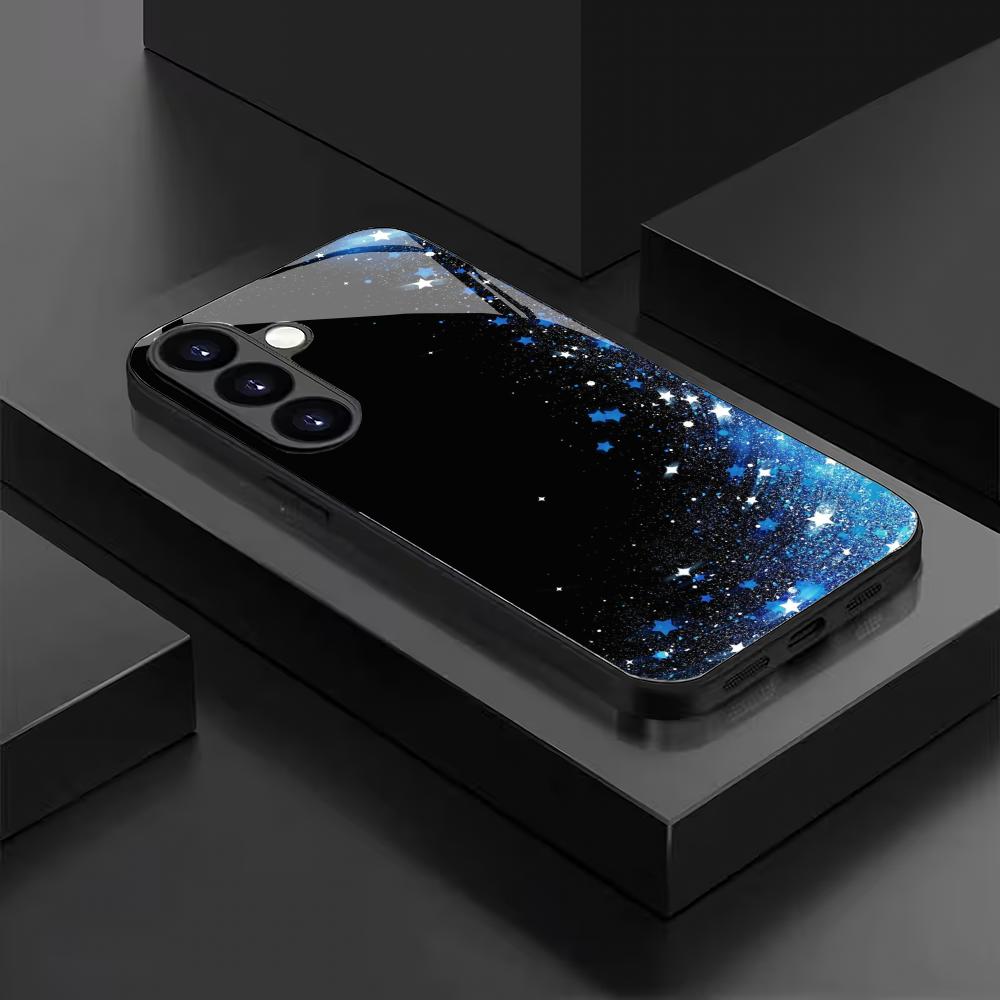 Custodia in vetro temperato con stella blu per telefono adatta per Samsung Galaxy S26 S25 S24 S23 S22 S20 FE/Ultra/Plus cover posteriore anti caduta