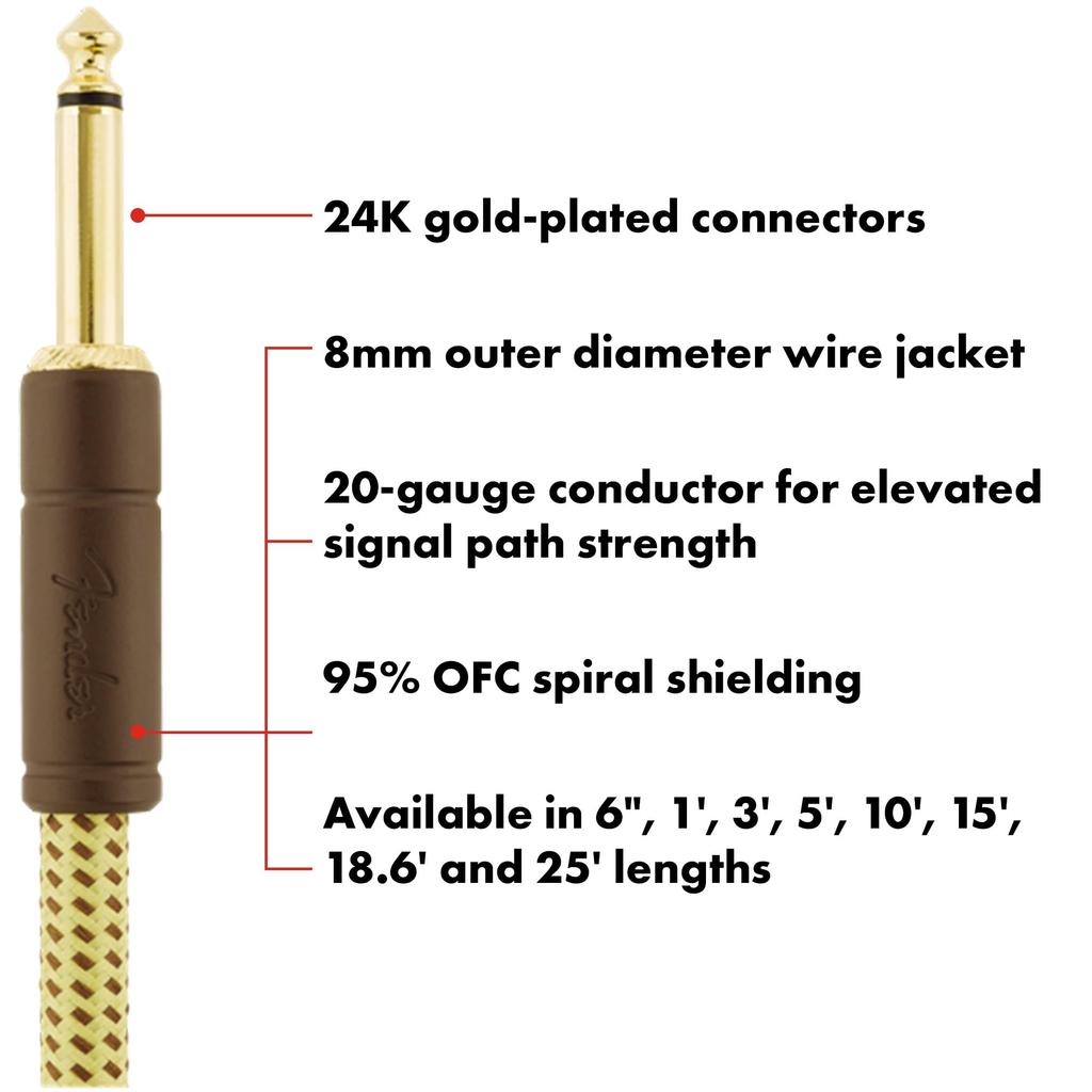 Fender Sealed Deluxe Coil Black Tweed Cable, 30',