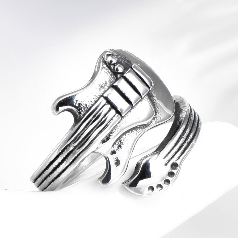 New Punk Style Personality Exaggeration European Lovers' Silver Color Oiled Guitar Ring Finger Jewelry
