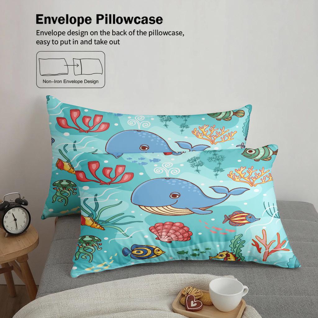 3pcs Ocean Animal Bedding Sets Dormitorty Students Kids 3D Printed Whale Fish Coral Duvet Cover Sets With Pillowcases No Filling