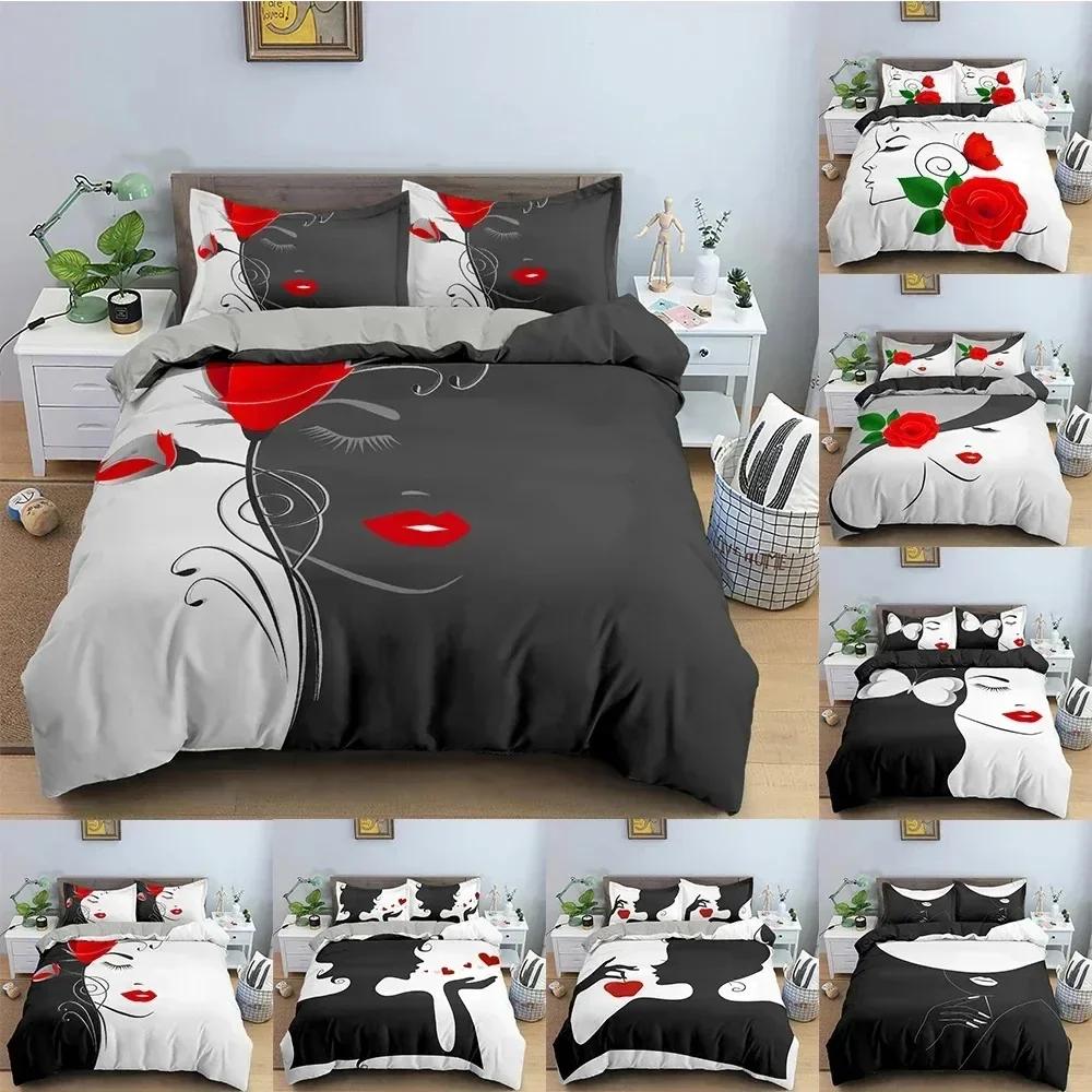 New Woman Portrait Bedding Set 3D Duvet Cover Comforter Covers For Girls Bedroom Twin King Size Quilt Cover With Pillowcase