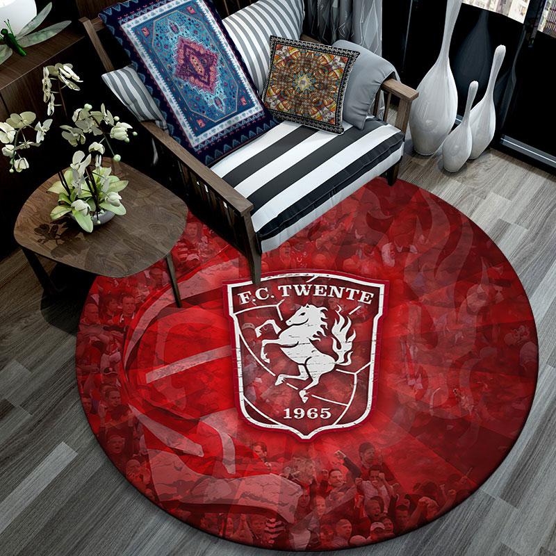 FC Twente,Tappeto Rotondo,Tappeto per Soggiorno Camera da Letto Divano Stanza dei Giochi Decorazione,Tappetino Antiscivolo