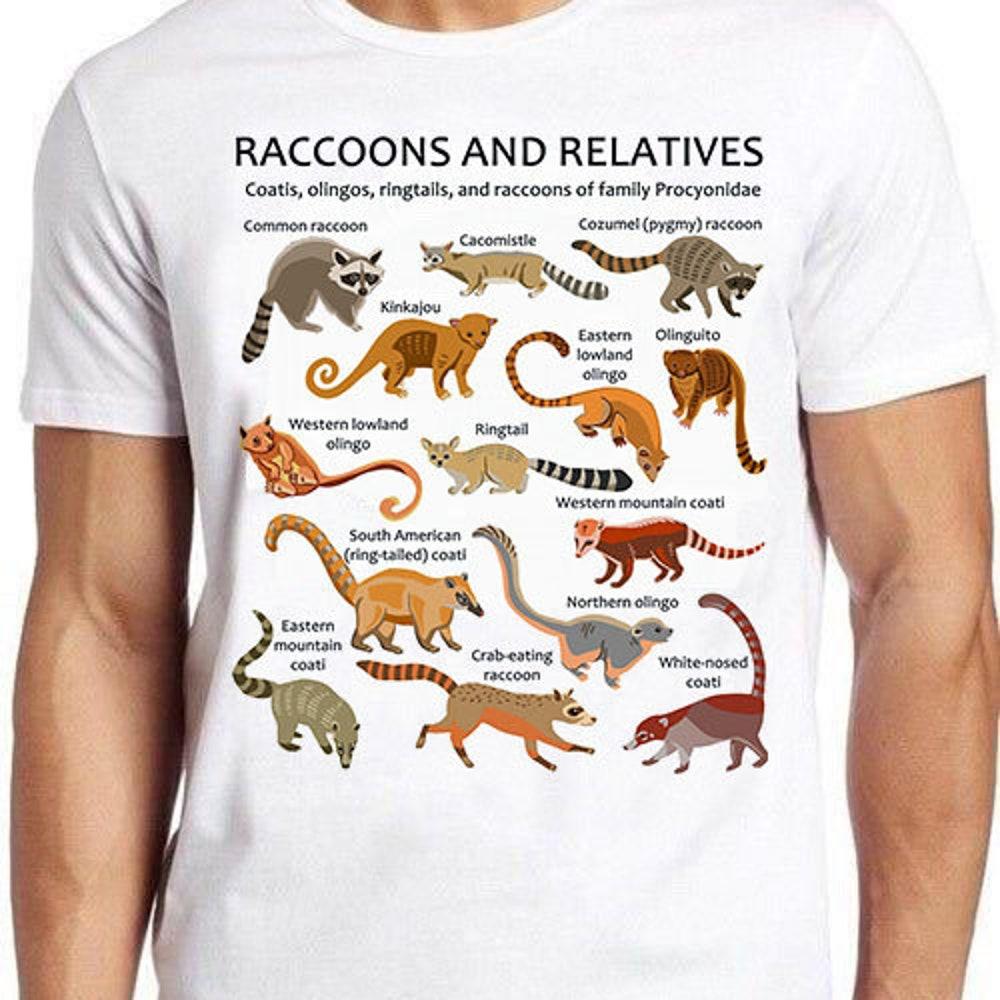 

Футболка из 100% хлопка плотностью 230 г/м2 с рисунком енотов и родственников, унисекс, женская, бестселлер, забавный мем, мужская и женская, модная, в стиле ретро, подарочная футболка 1477 XS белый