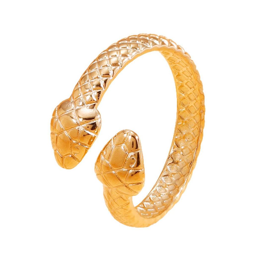 Retro Punk Double Snake Stainless Steel Adjustable Ring for Women