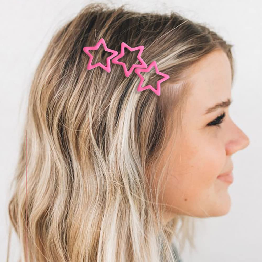 10pcs Pink Star Hair Clips for Girls Cute Small Hair Clips for Women Kawaii Pentagram Snap Clip Star Clips for Hair Barrettes Metal Hairclip Hollow