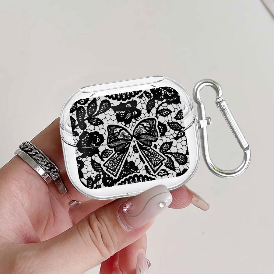 

Clear Earphone Cases Cover With Hook Case For Samsung Galaxy Buds 3Pro 2 4 Pro 2Pro 3 FE Live 4Pro Black Lace Fashion Cool Buds 4