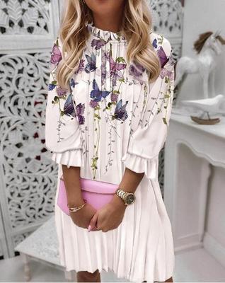 Damen 2021 Herbst/Winter Print Plissiertes Sieben-Ärmel Pulloverkleid