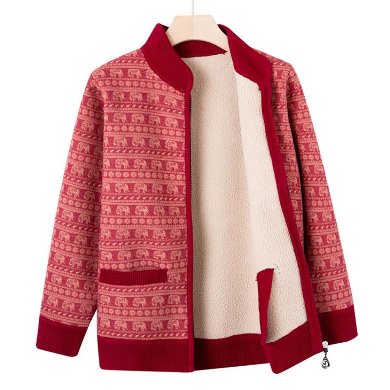 Chinese women's zipper cardigan casual warm jacket middle-aged and elderly mothers' autumn and winter clothes new velvet top